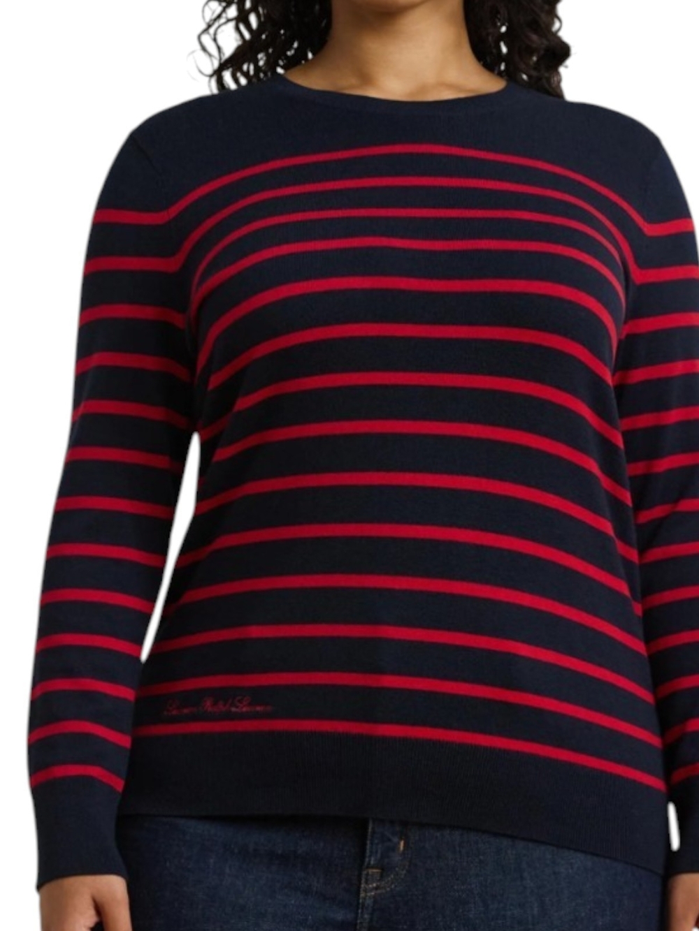 Ralph Lauren Navy Sweater with Red Stripes - Women's Crewneck 2X